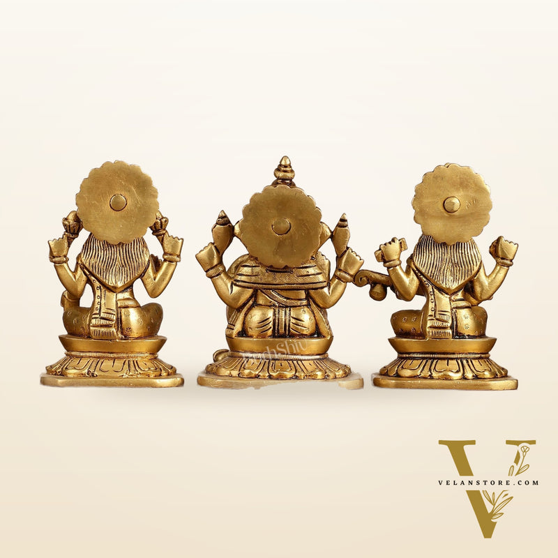 Brass Superfine Ganesha Lakshmi Saraswati Idols Set - 5 Inch