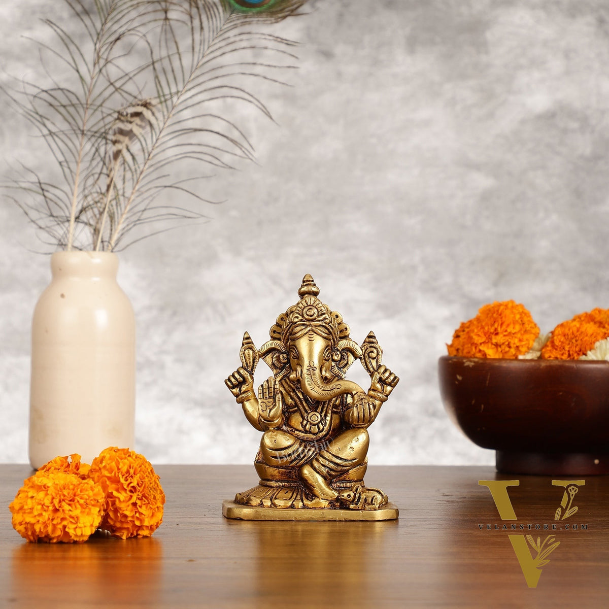 Brass Superfine Ganesha Lakshmi Saraswati Idols Set - 5 Inch