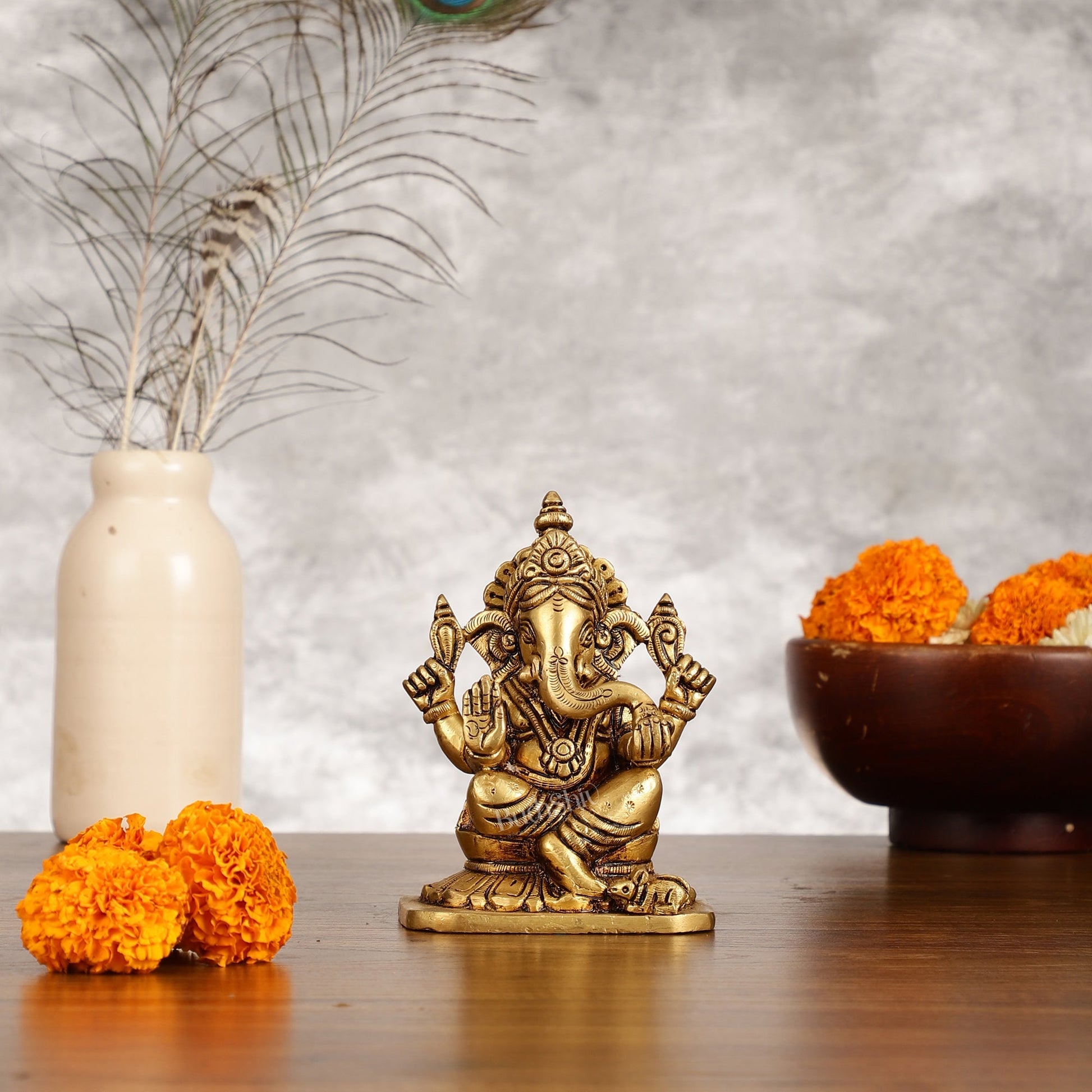 Brass Superfine Ganesha Lakshmi Saraswati Idols Set - 5 Inch