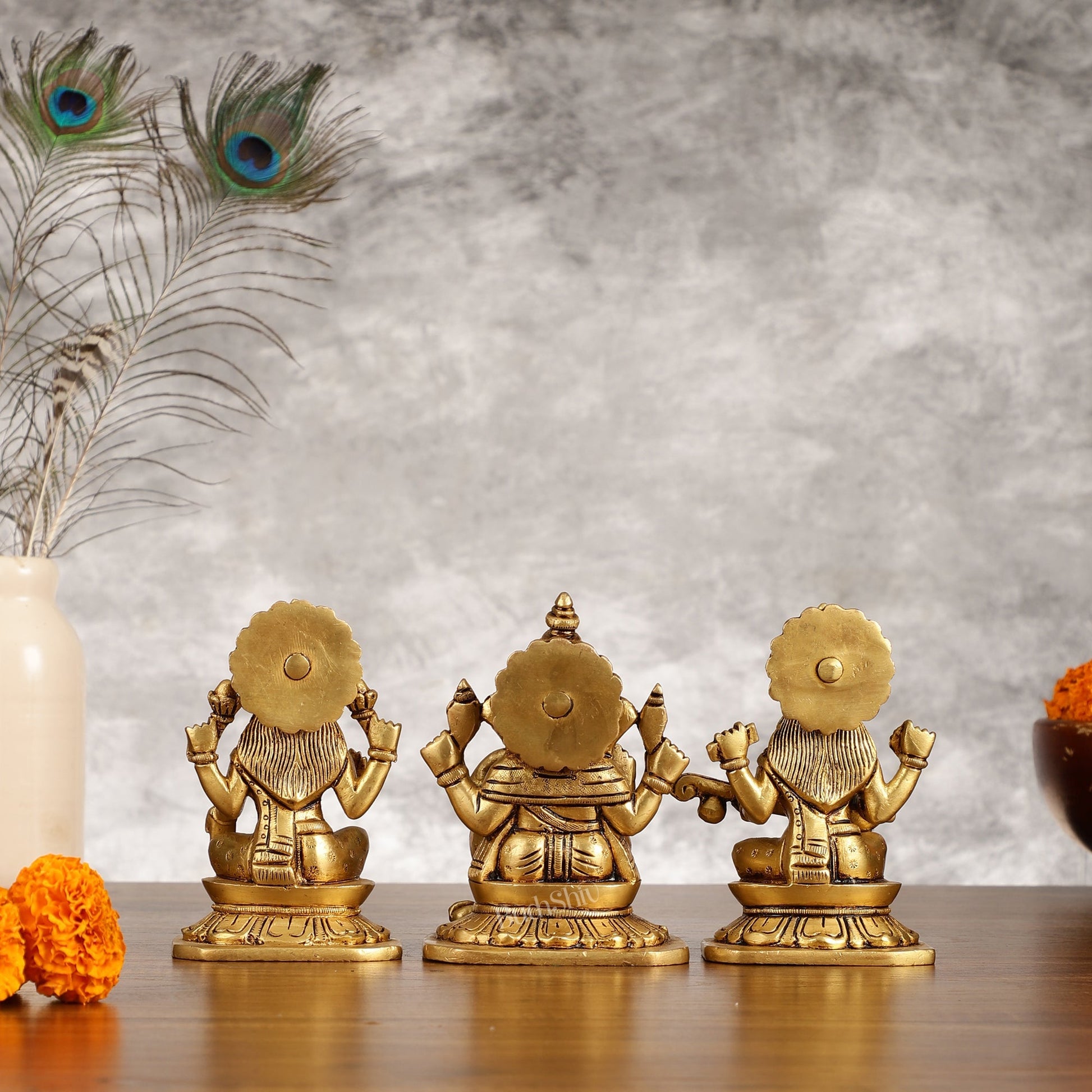 Brass Superfine Ganesha Lakshmi Saraswati Idols Set - 5 Inch
