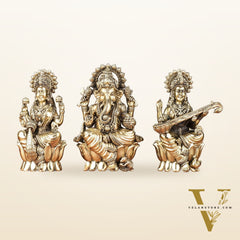 Brass Superfine Ganesha, Lakshmi, Saraswati Idols Set | 6"