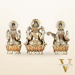 Brass Superfine Ganesha, Lakshmi, Saraswati Idols Set | 6"