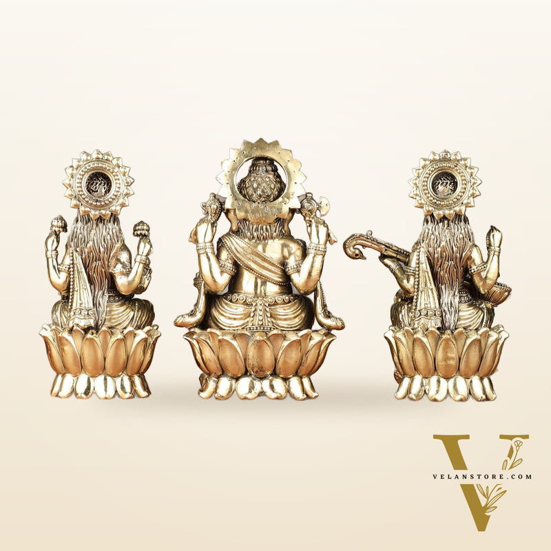 Brass Superfine Ganesha, Lakshmi, Saraswati Idols Set | 6"
