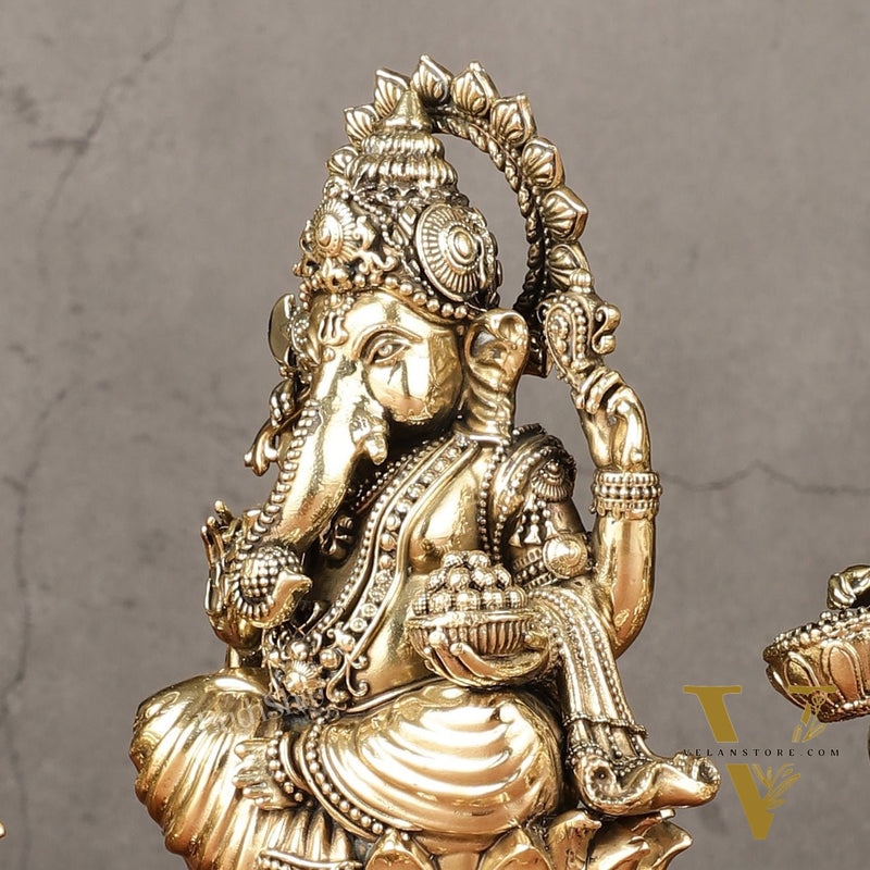 Brass Superfine Ganesha, Lakshmi, Saraswati Idols Set | 6"