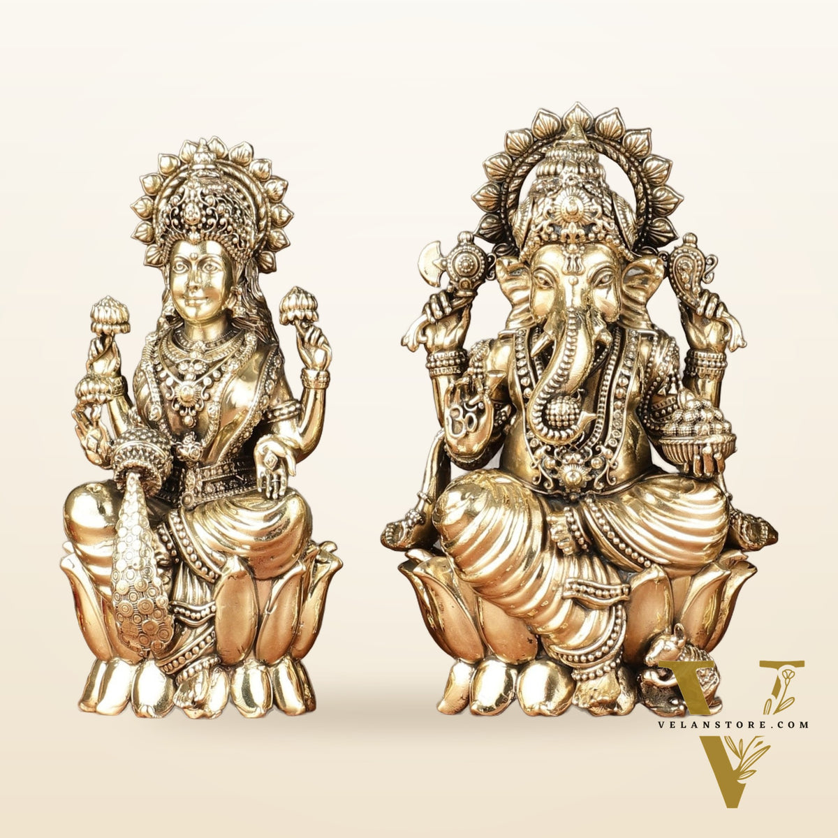 Brass Superfine Ganesha, Lakshmi, Saraswati Idols Set | 6"