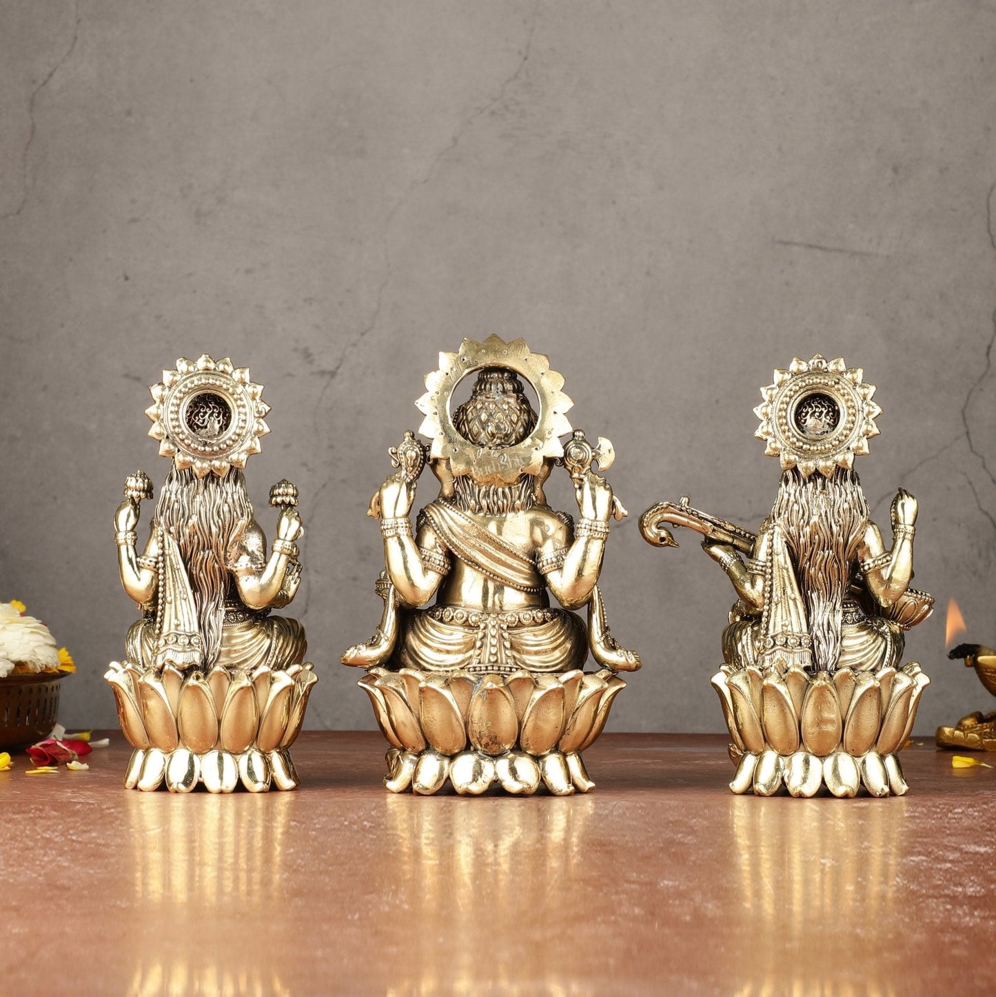 Brass Superfine Ganesha, Lakshmi, Saraswati Idols Set | 6"