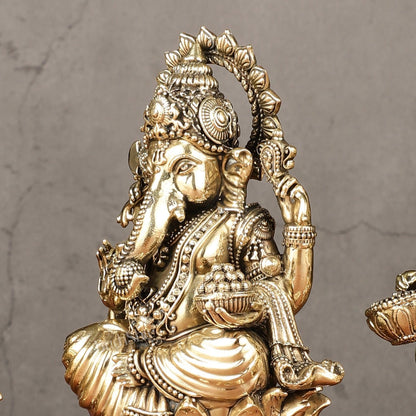 Brass Superfine Ganesha, Lakshmi, Saraswati Idols Set | 6"