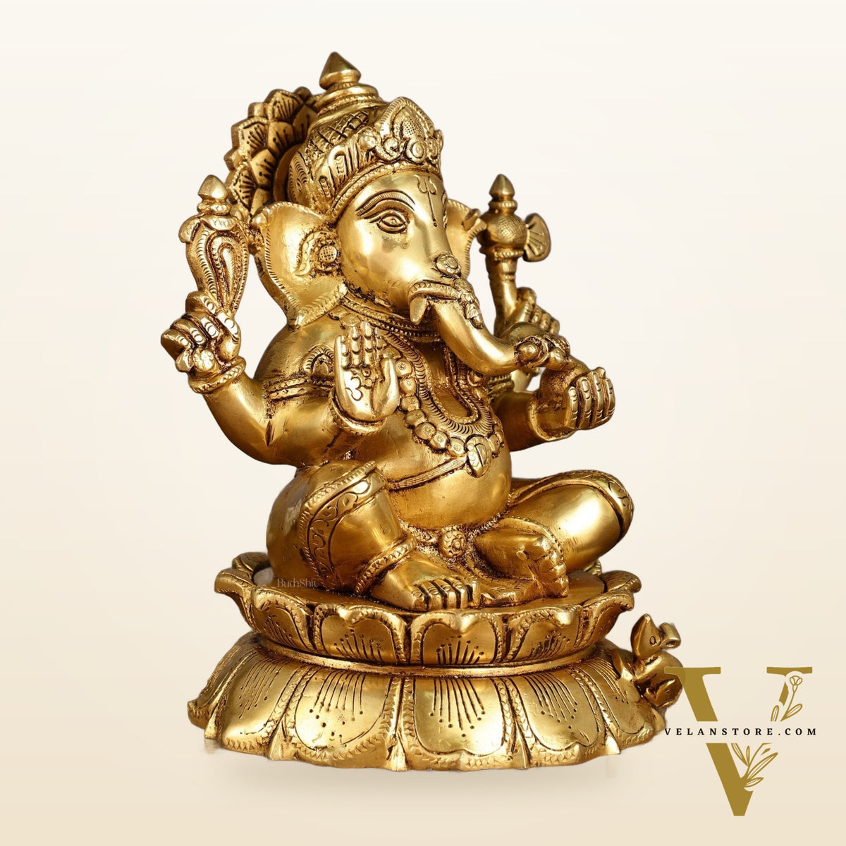 Brass Superfine Ganesha on lotus Statue | 9.5 Inch Height