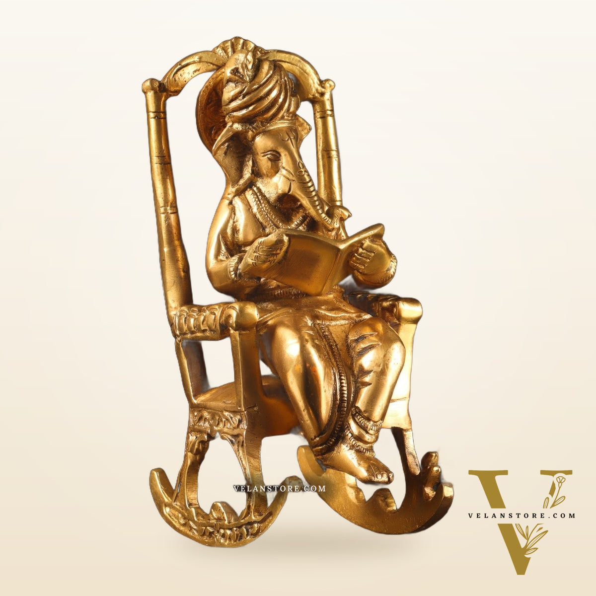 Brass superfine Ganesha on rocking chair 7"