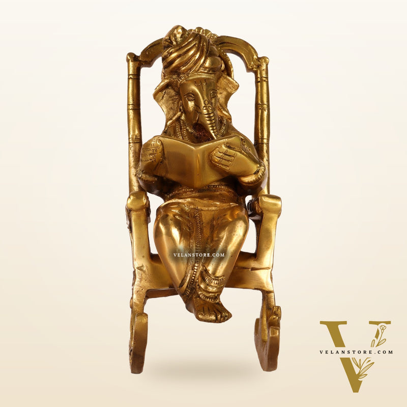 Brass superfine Ganesha on rocking chair 7"