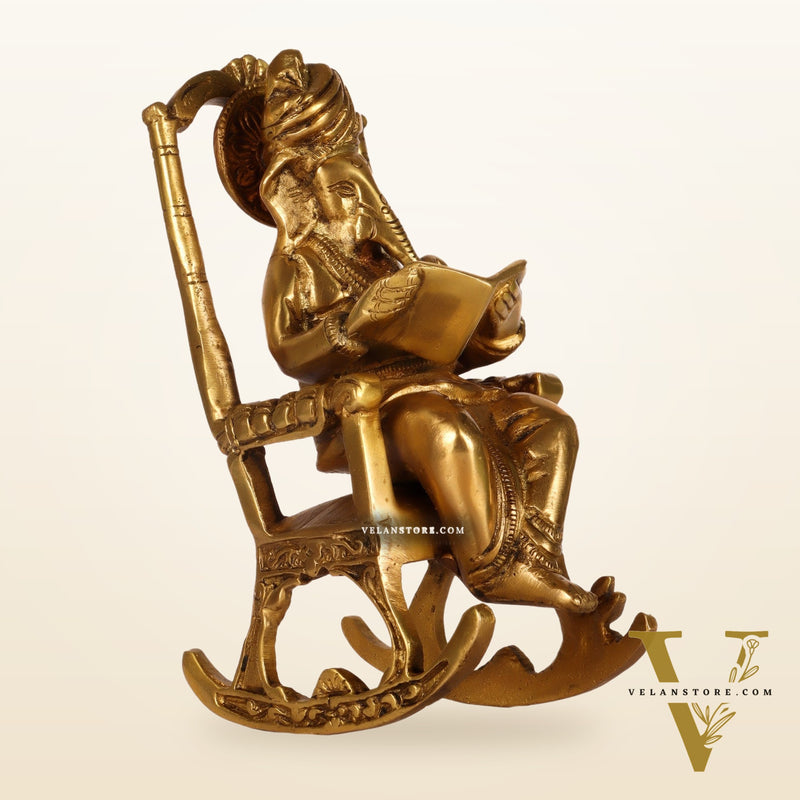 Brass superfine Ganesha on rocking chair 7"