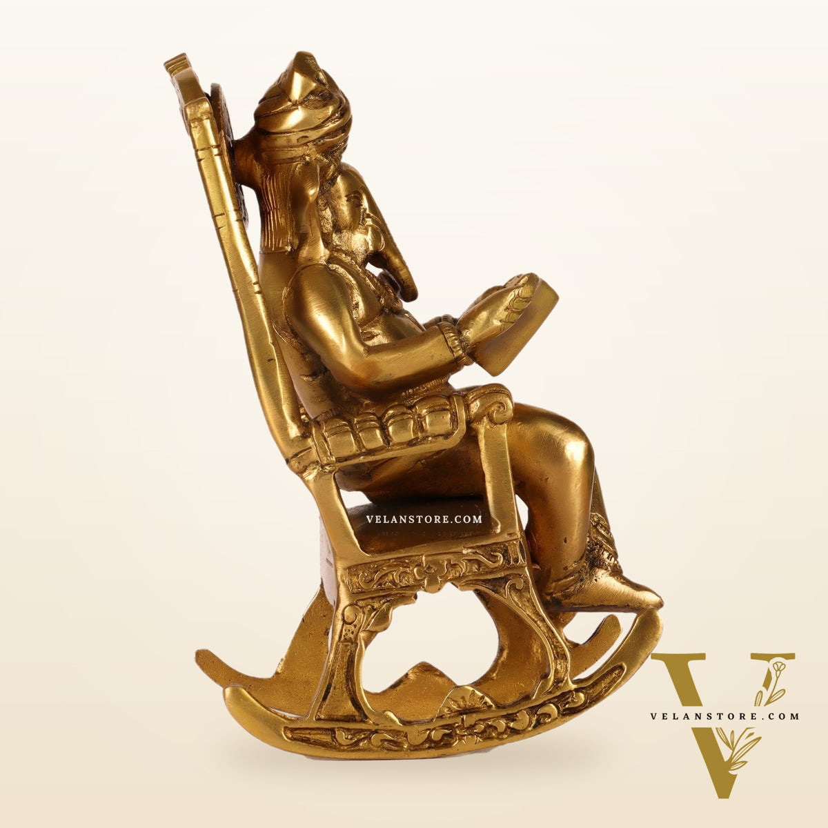 Brass superfine Ganesha on rocking chair 7"