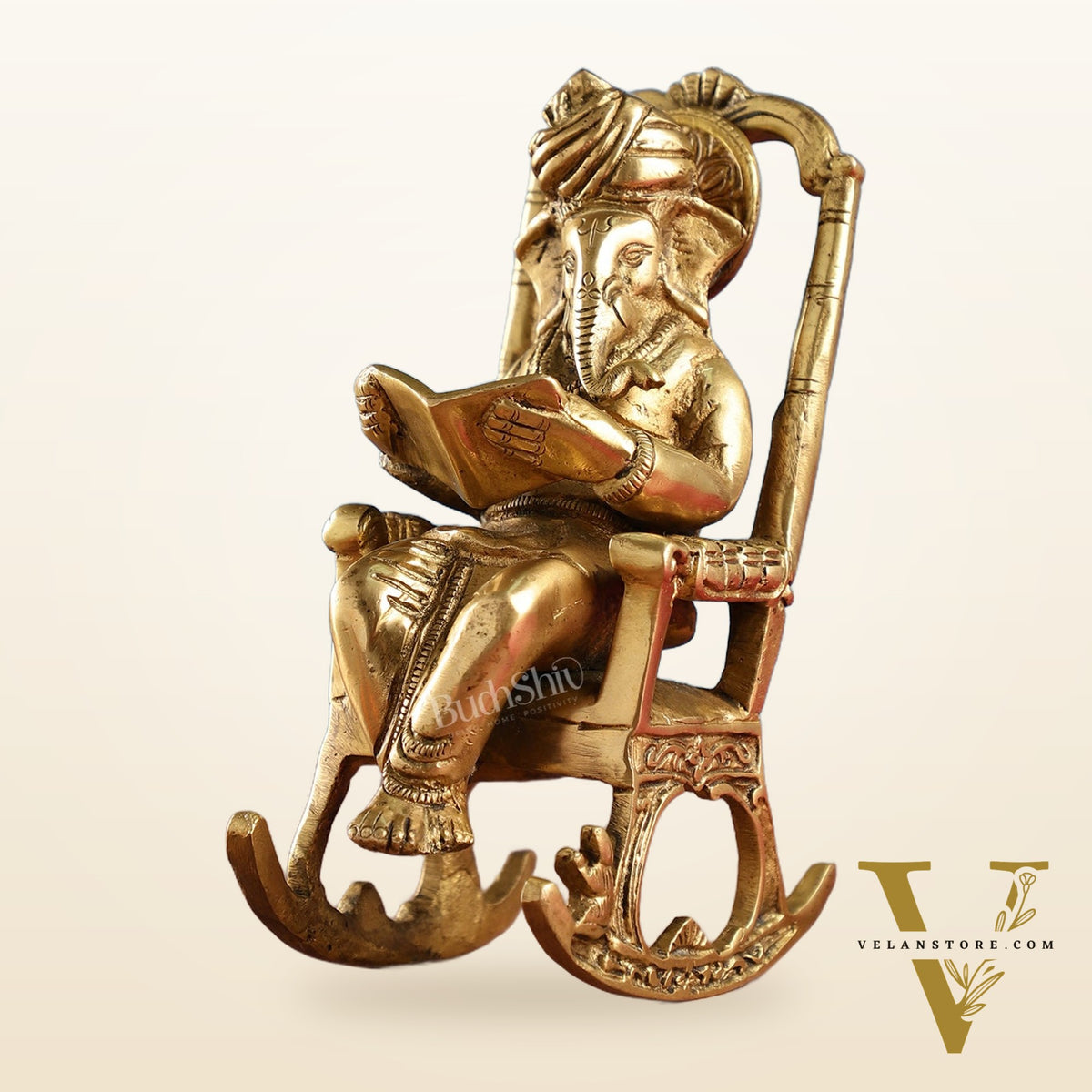 Brass superfine Ganesha on rocking chair 7"