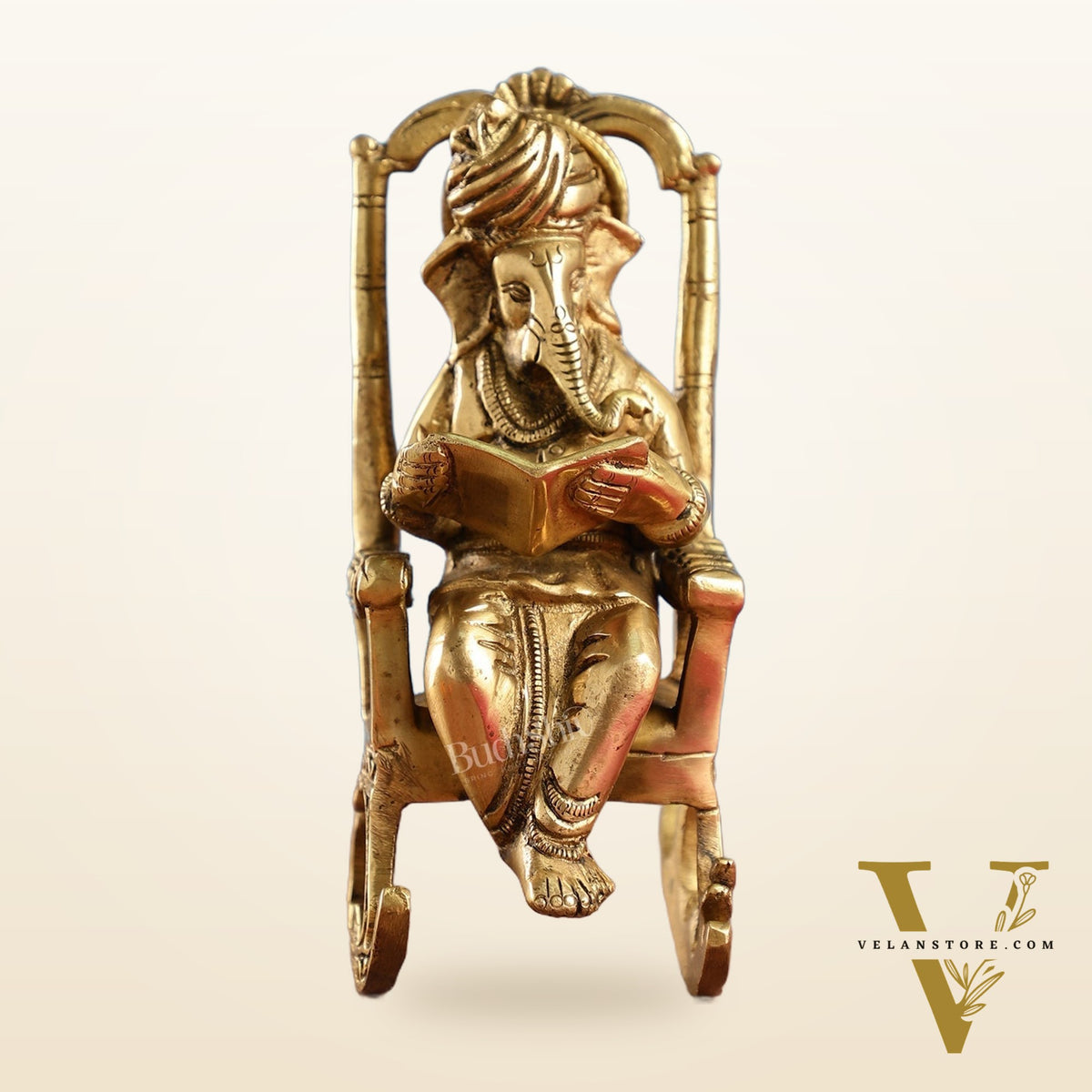 Brass superfine Ganesha on rocking chair 7"