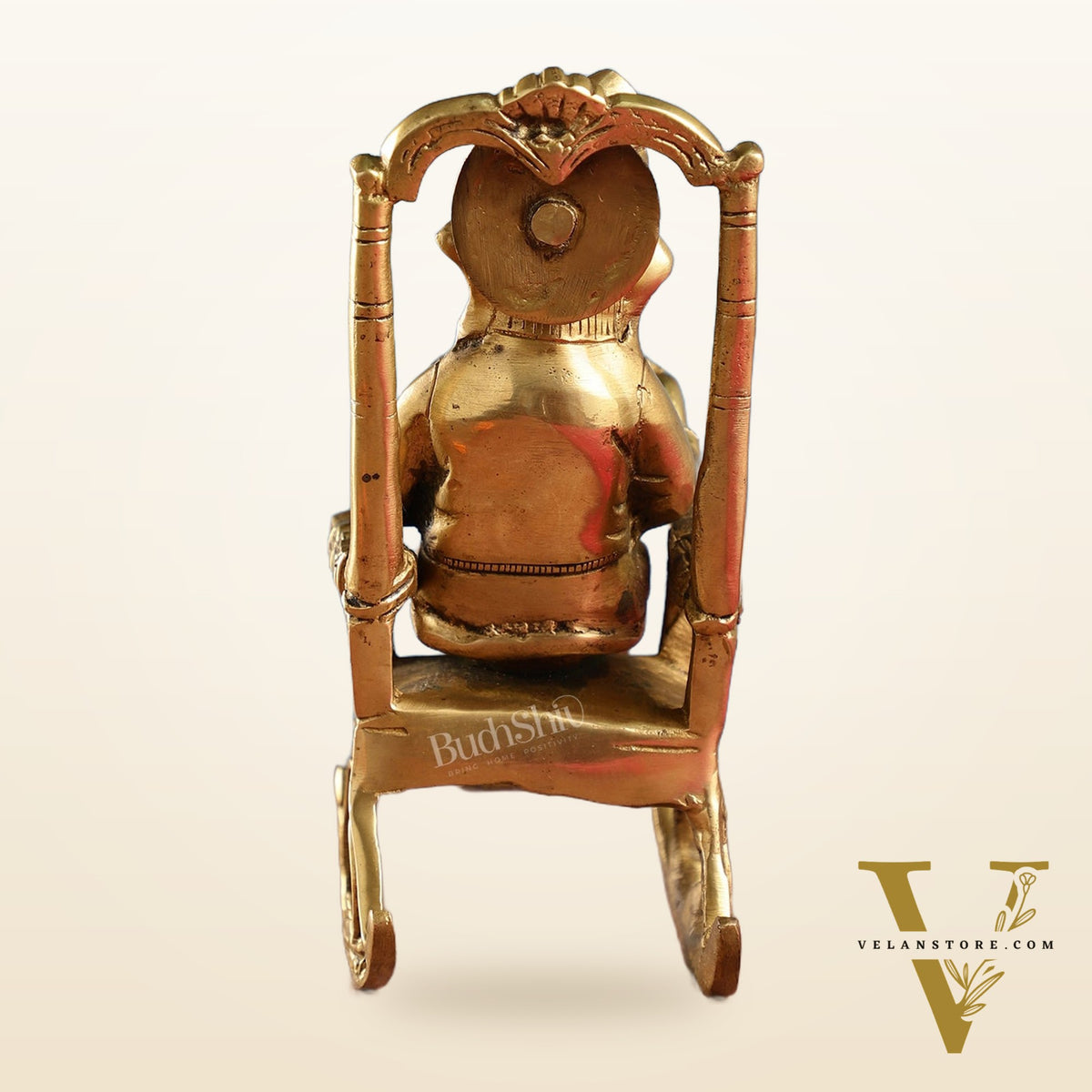 Brass superfine Ganesha on rocking chair 7"
