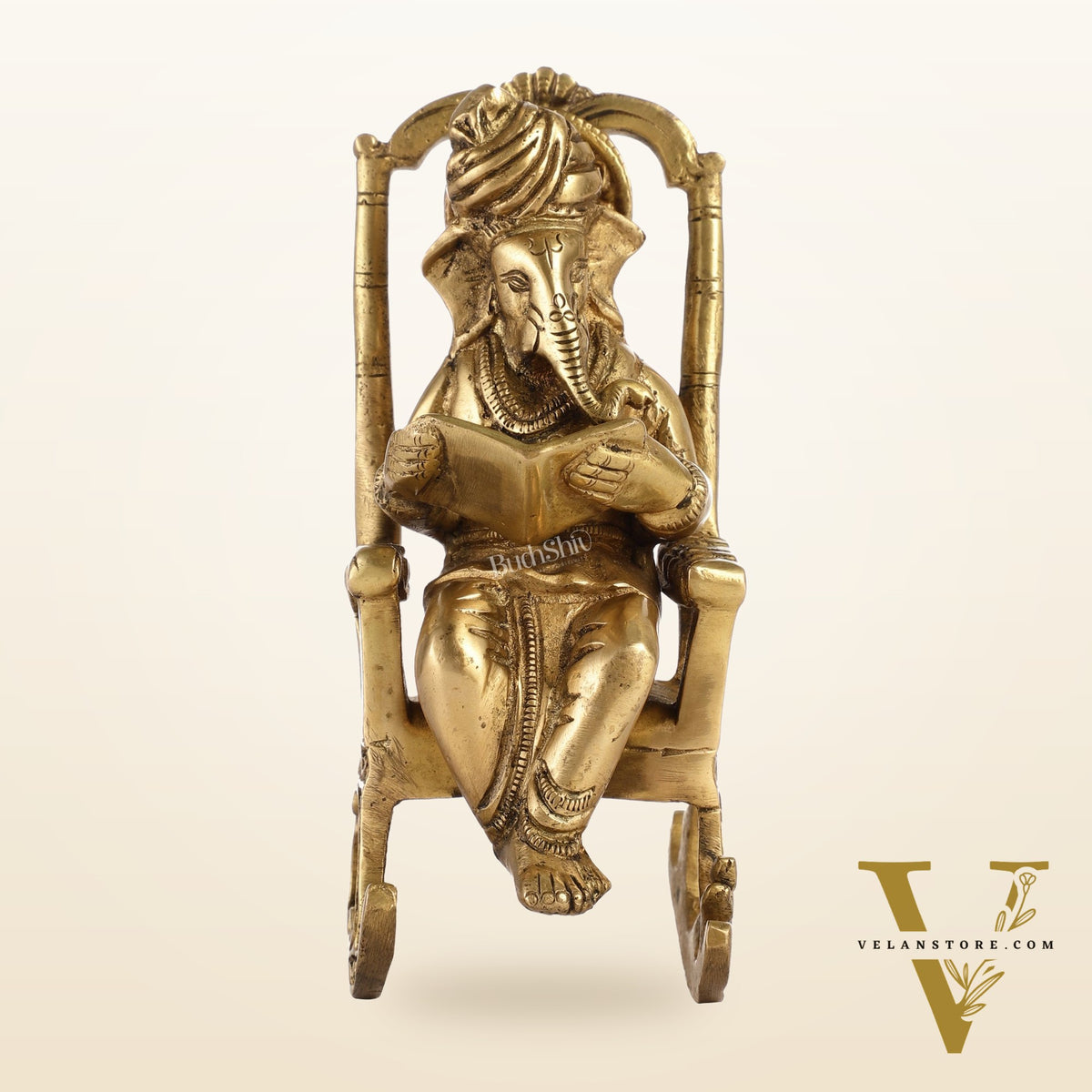 Brass superfine Ganesha on rocking chair 7"