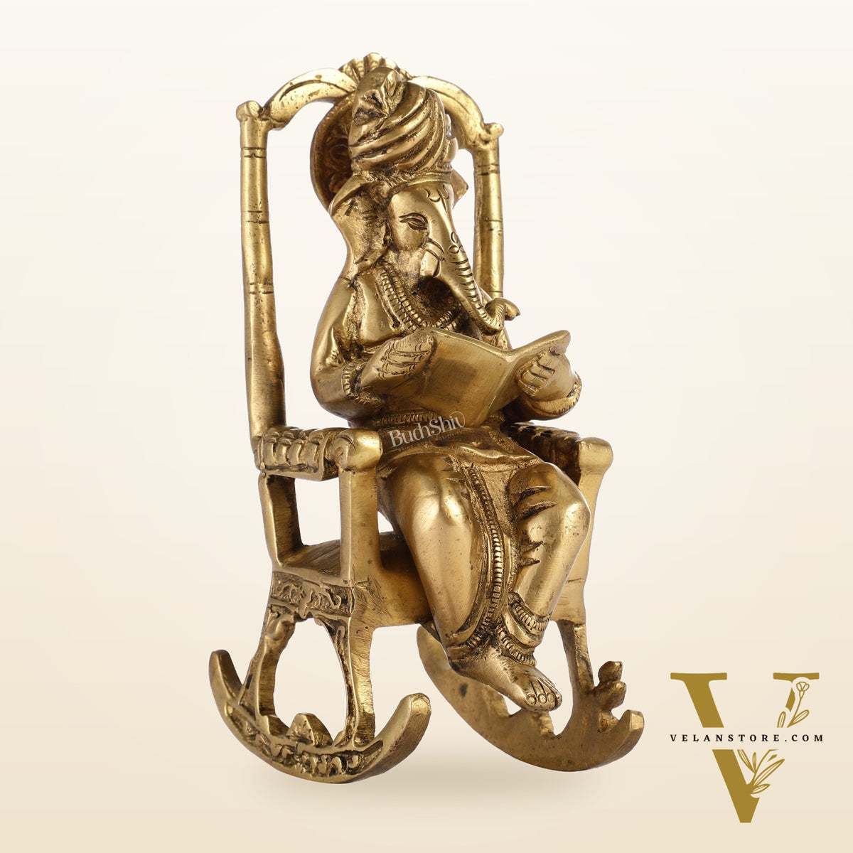Brass superfine Ganesha on rocking chair 7"