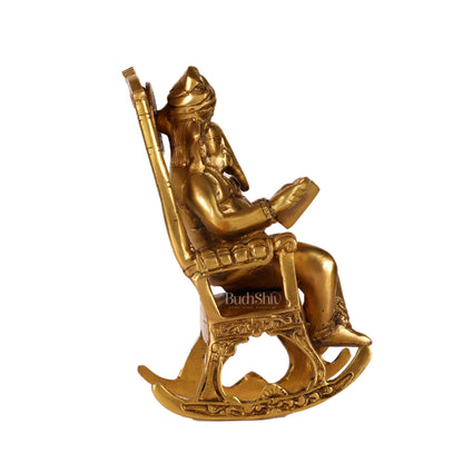 Brass superfine Ganesha on rocking chair 7"
