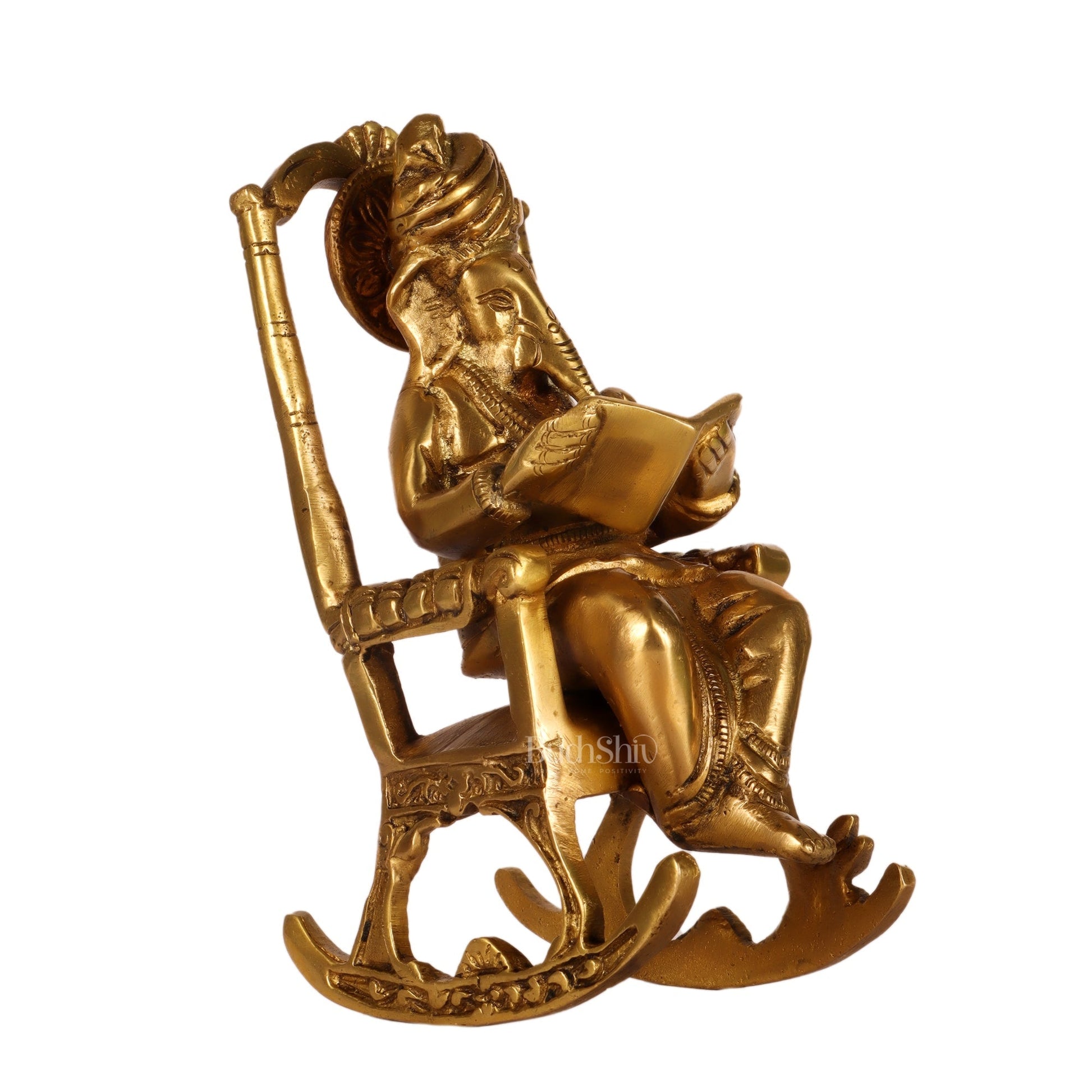 Brass superfine Ganesha on rocking chair 7"