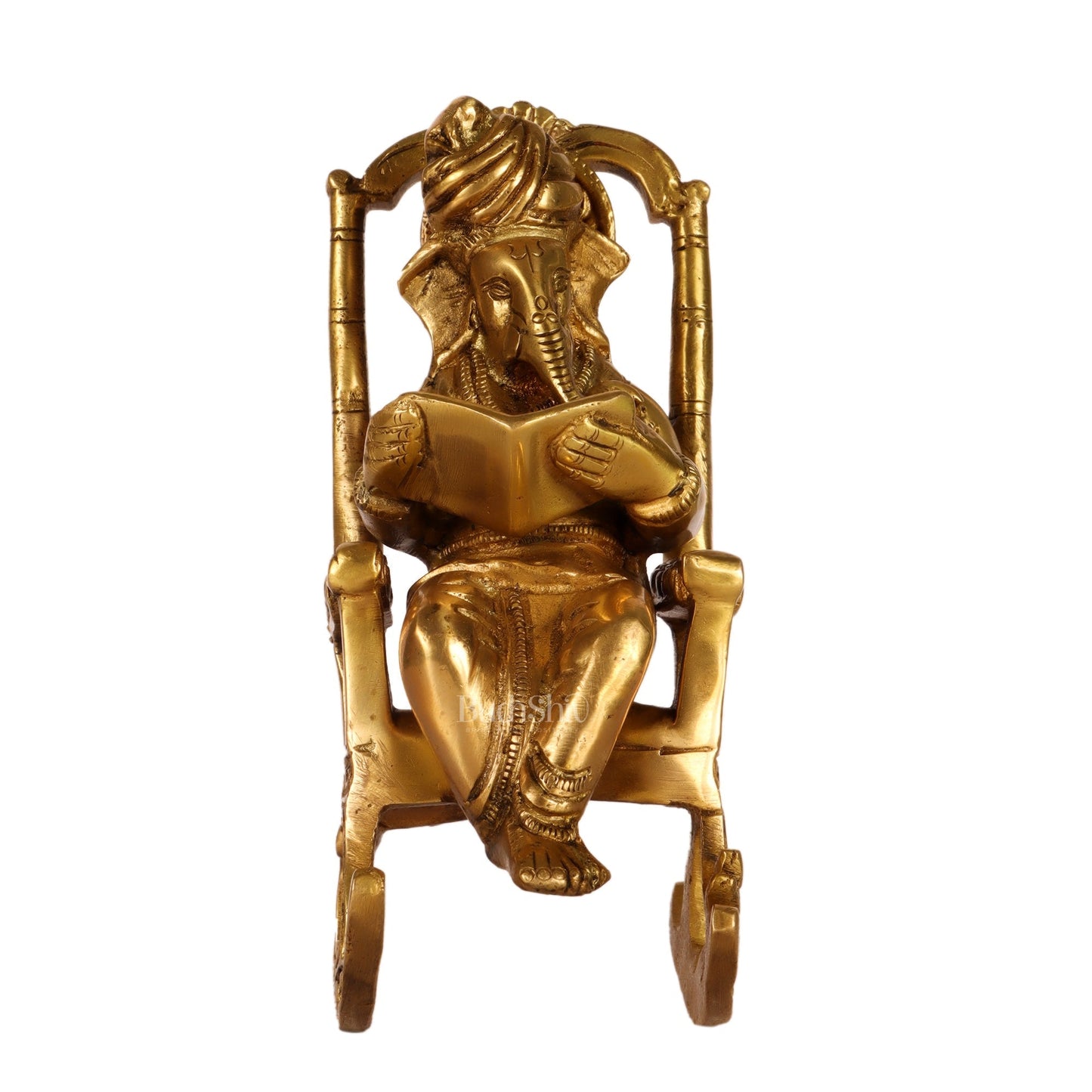 Brass superfine Ganesha on rocking chair 7"