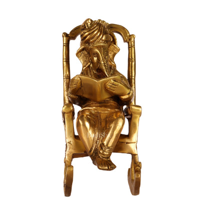 Brass superfine Ganesha on rocking chair 7"