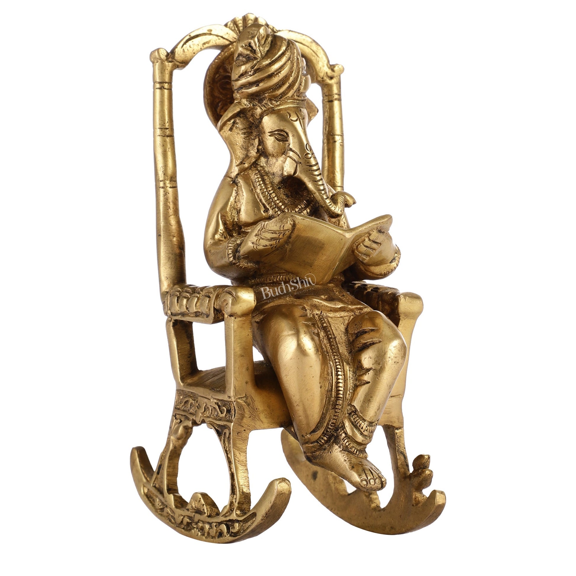 Brass superfine Ganesha on rocking chair 7"
