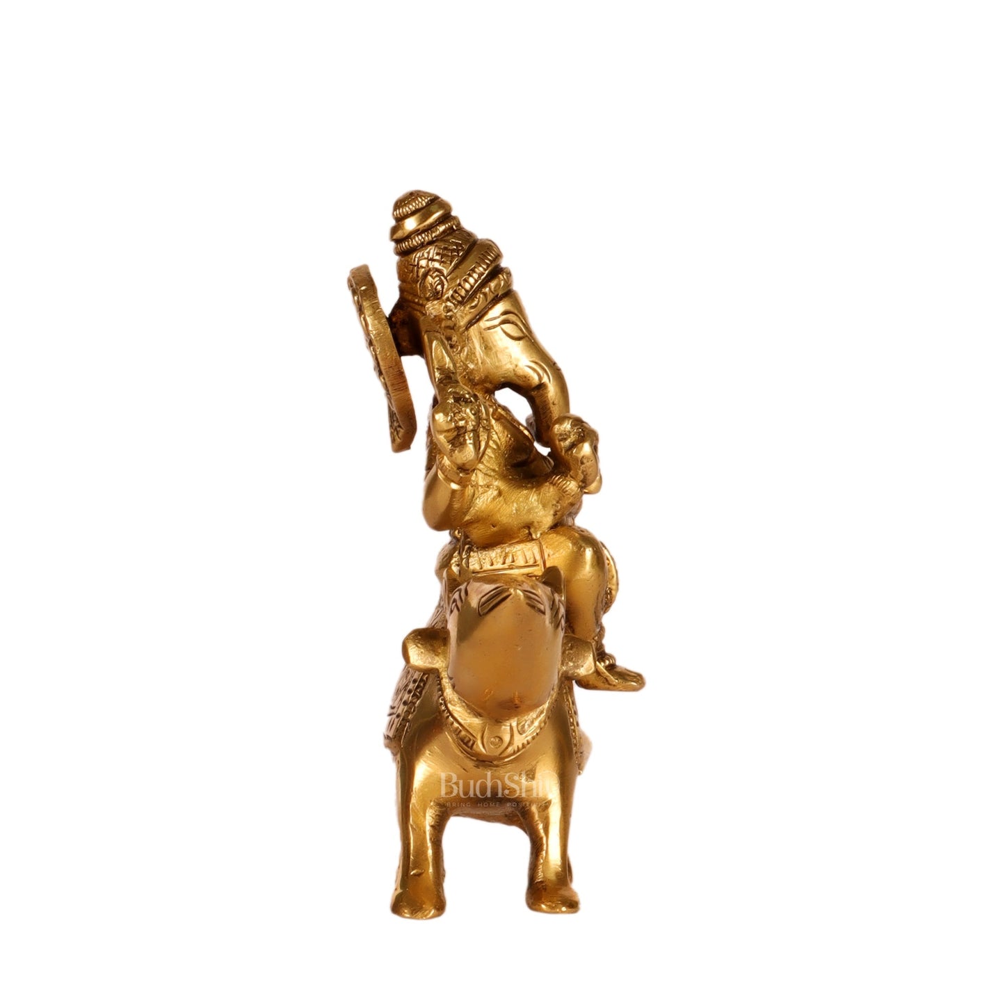 Brass superfine Ganesha seated on a mouse 5"