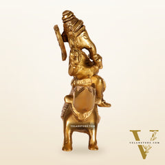 Brass superfine Ganesha seated on a mouse 5"