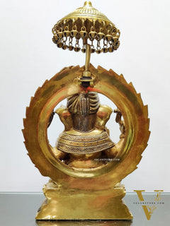 Brass Superfine Ganesha seated on a throne with umbrella 18 inch