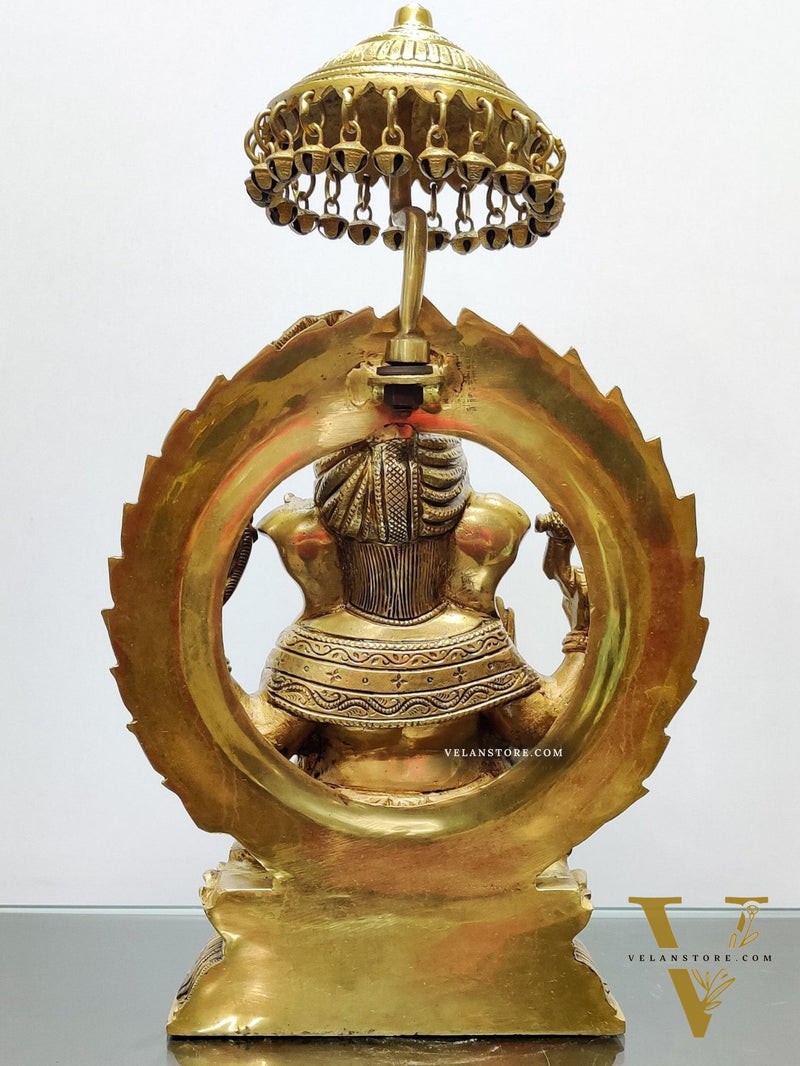 Brass Superfine Ganesha seated on a throne with umbrella 18 inch