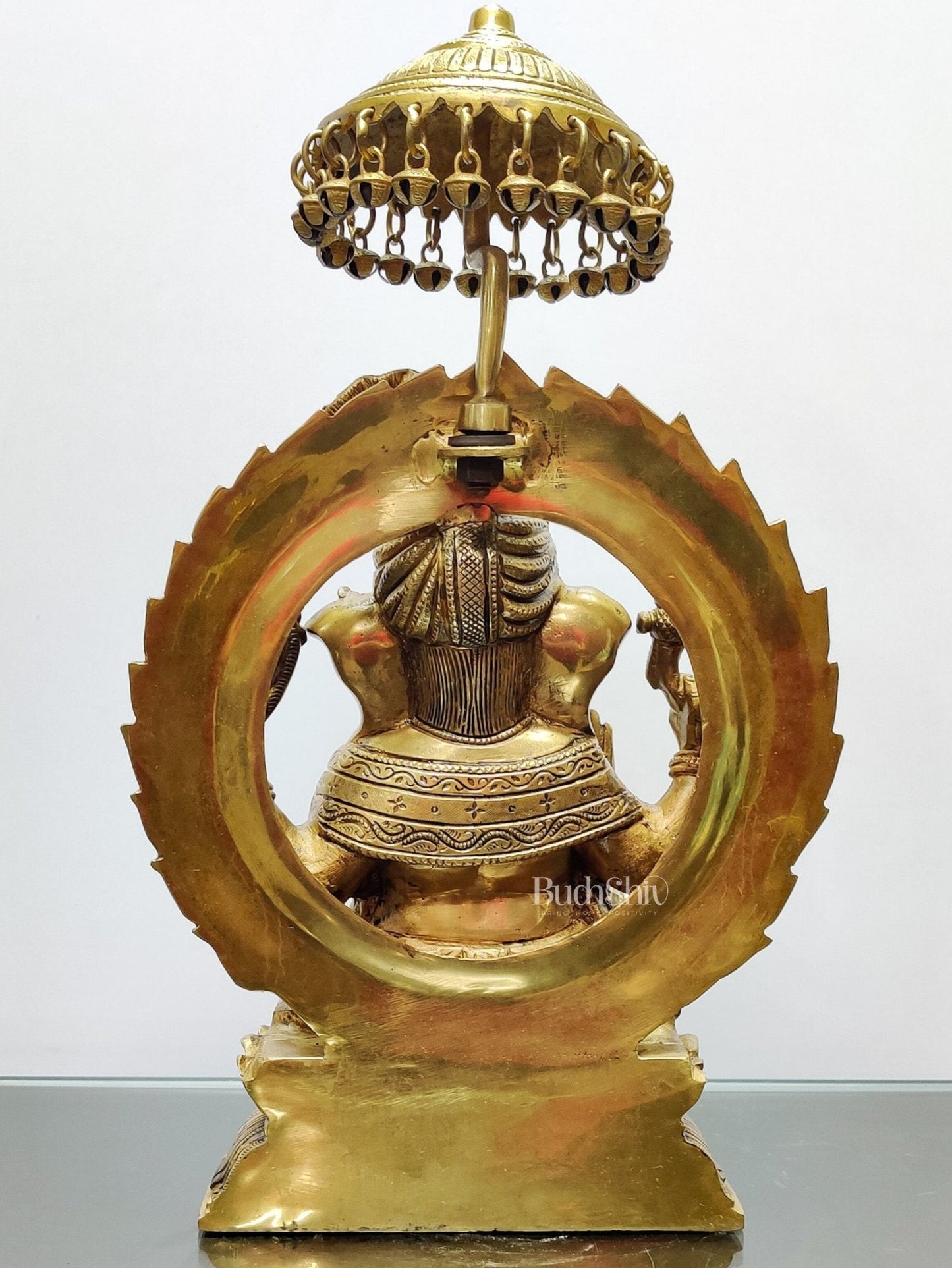 Brass Superfine Ganesha seated on a throne with umbrella 18 inch