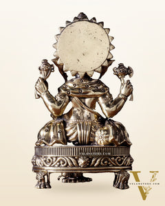 Brass Superfine Ganesha Seated on Throne Idol 6 inch