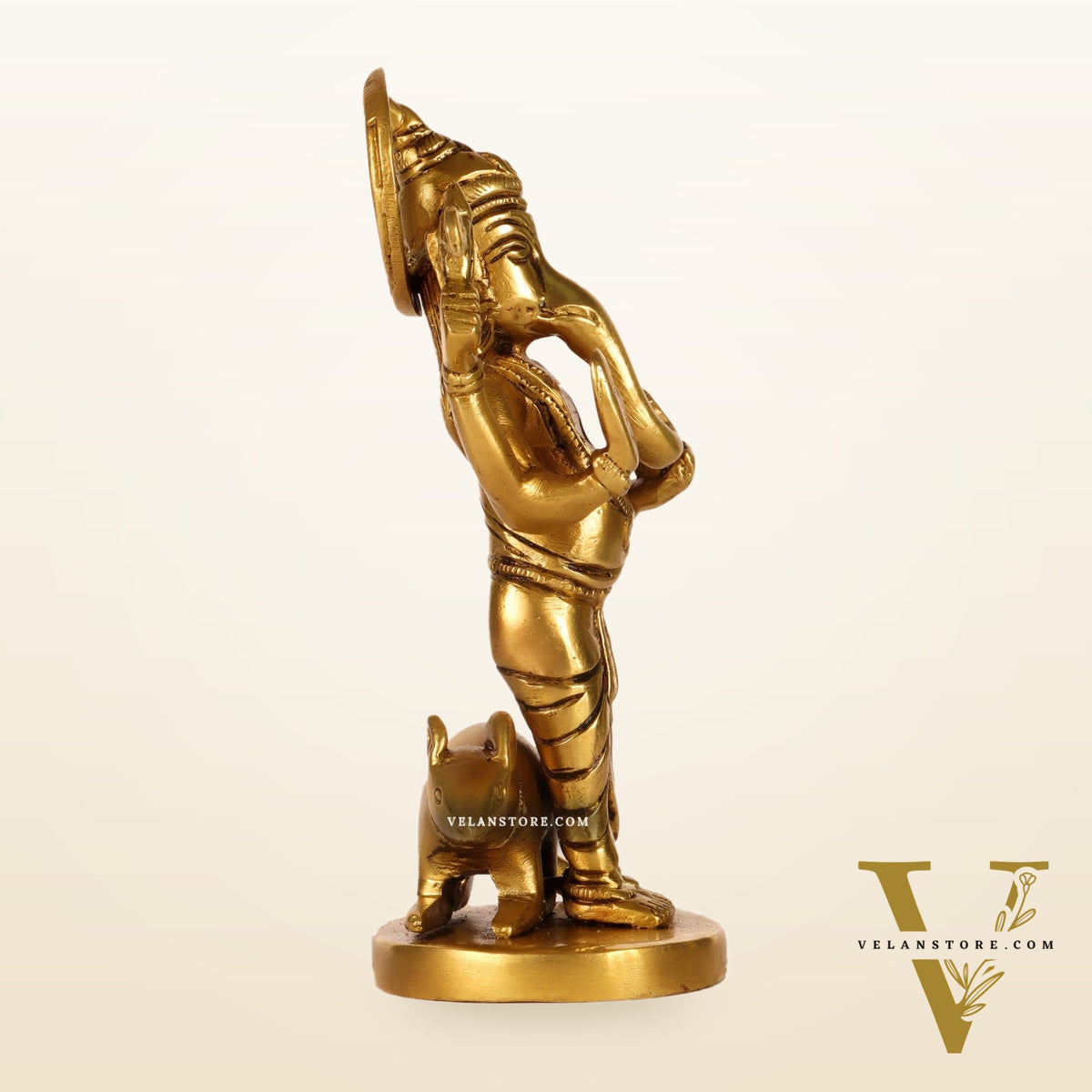 Brass Superfine Ganesha standing with mouse 5"
