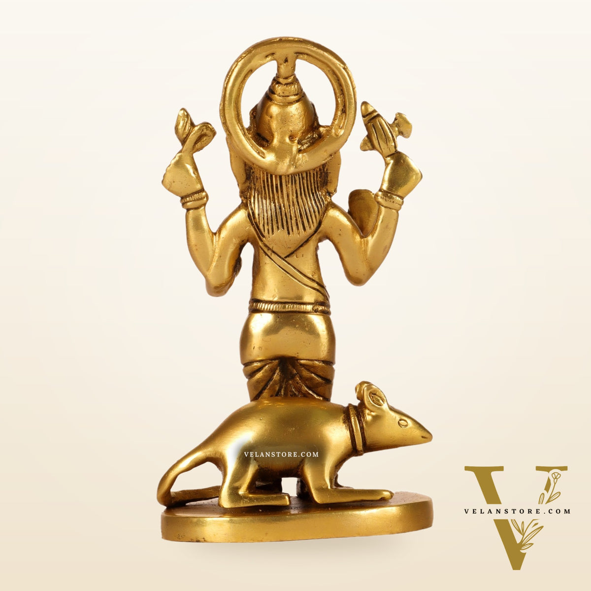 Brass Superfine Ganesha standing with mouse 5"