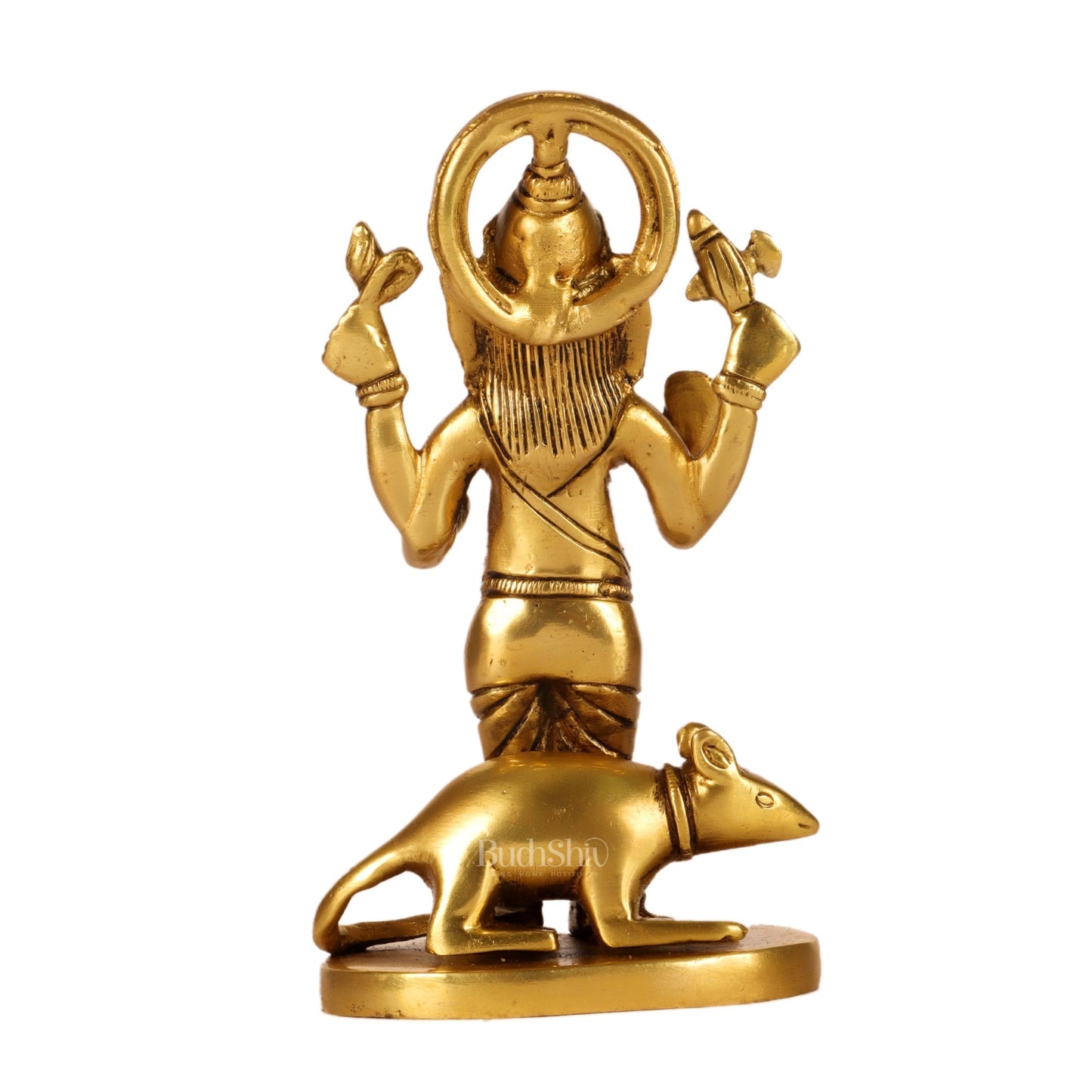 Brass Superfine Ganesha standing with mouse 5"