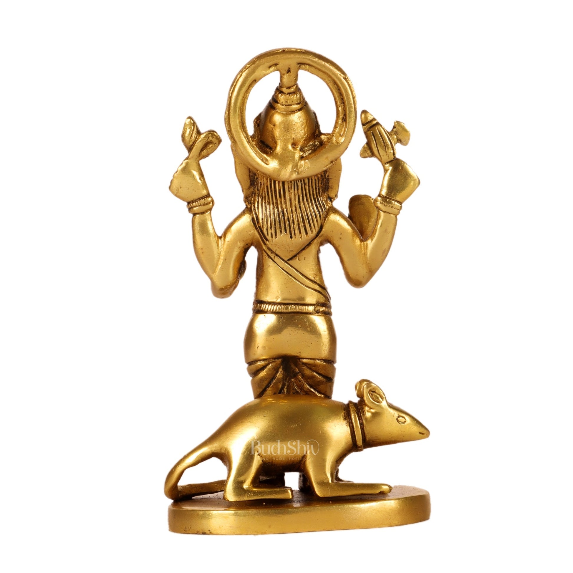 Brass Superfine Ganesha standing with mouse 5"