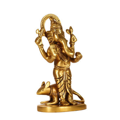 Brass Superfine Ganesha standing with mouse 5"