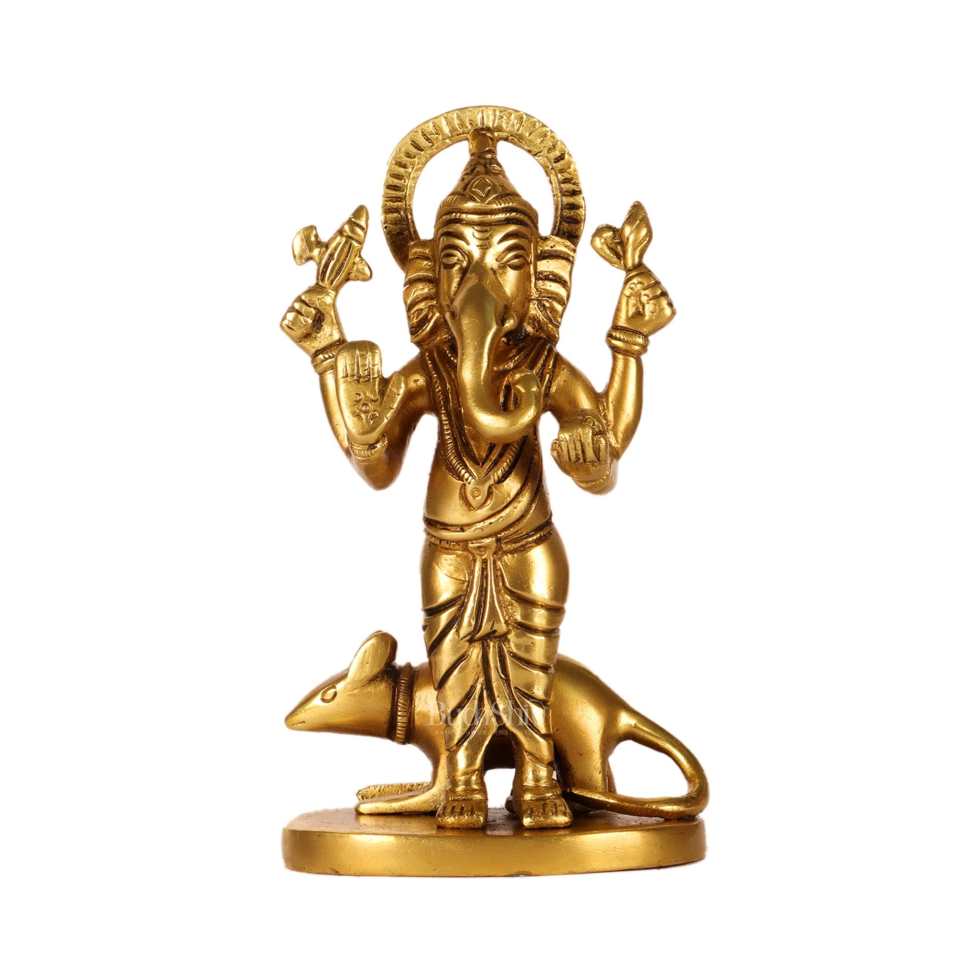 Brass Superfine Ganesha standing with mouse 5"