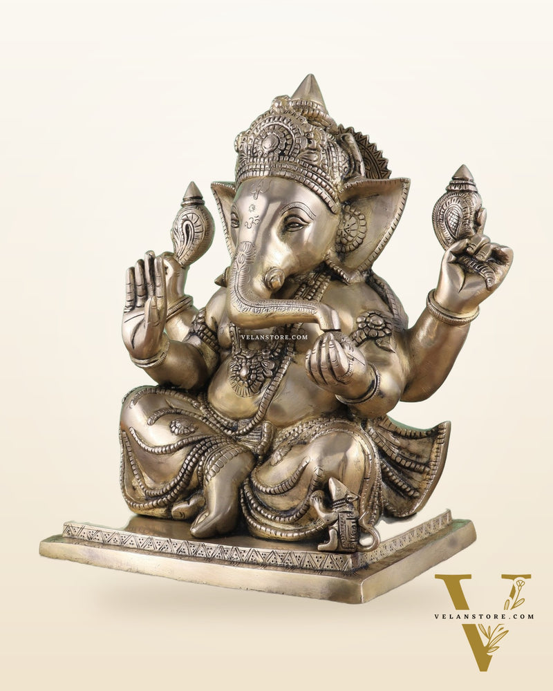 Brass Superfine Ganesha statue 15" matte finish