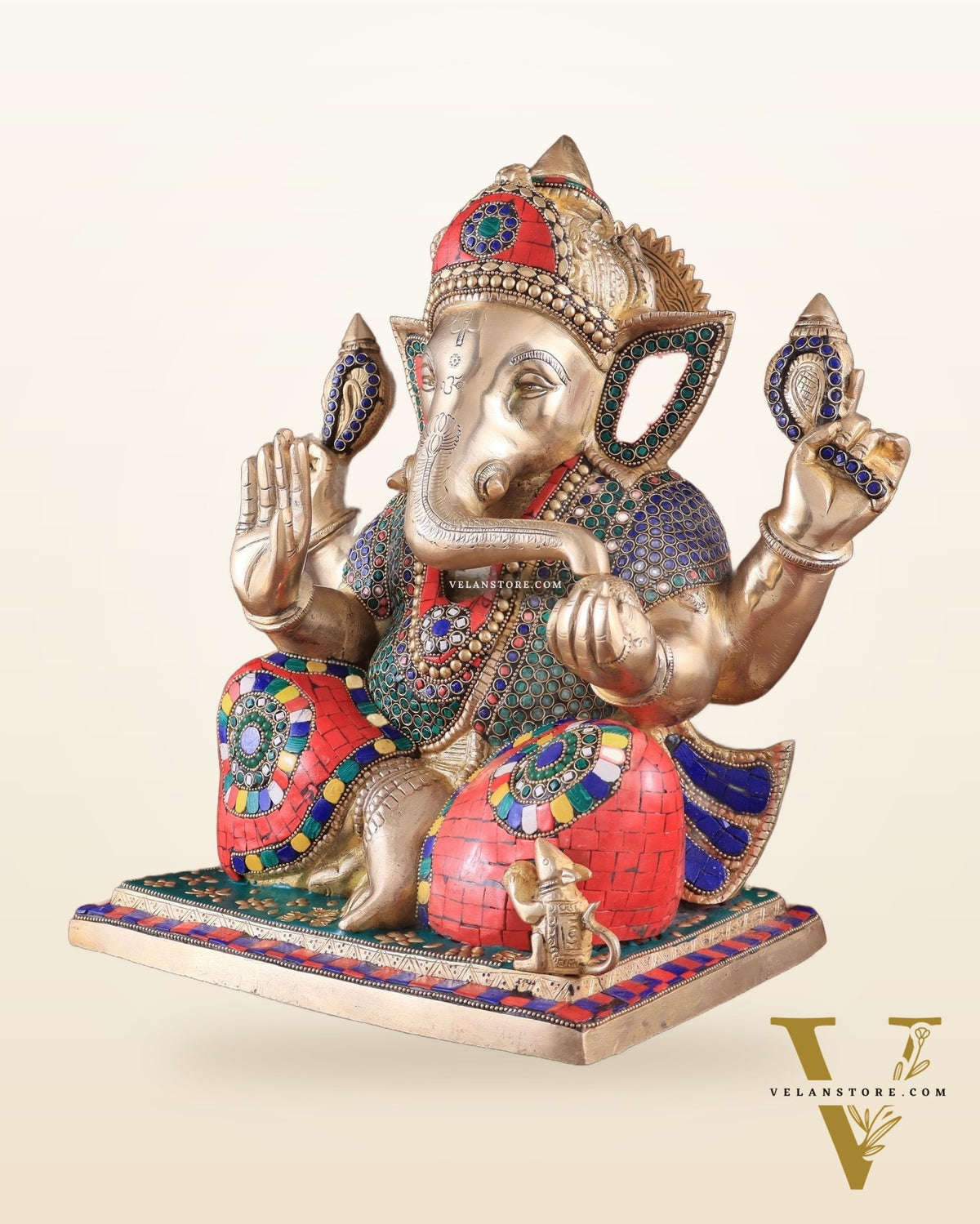 Brass Superfine Ganesha statue 15" meenakari Stonework
