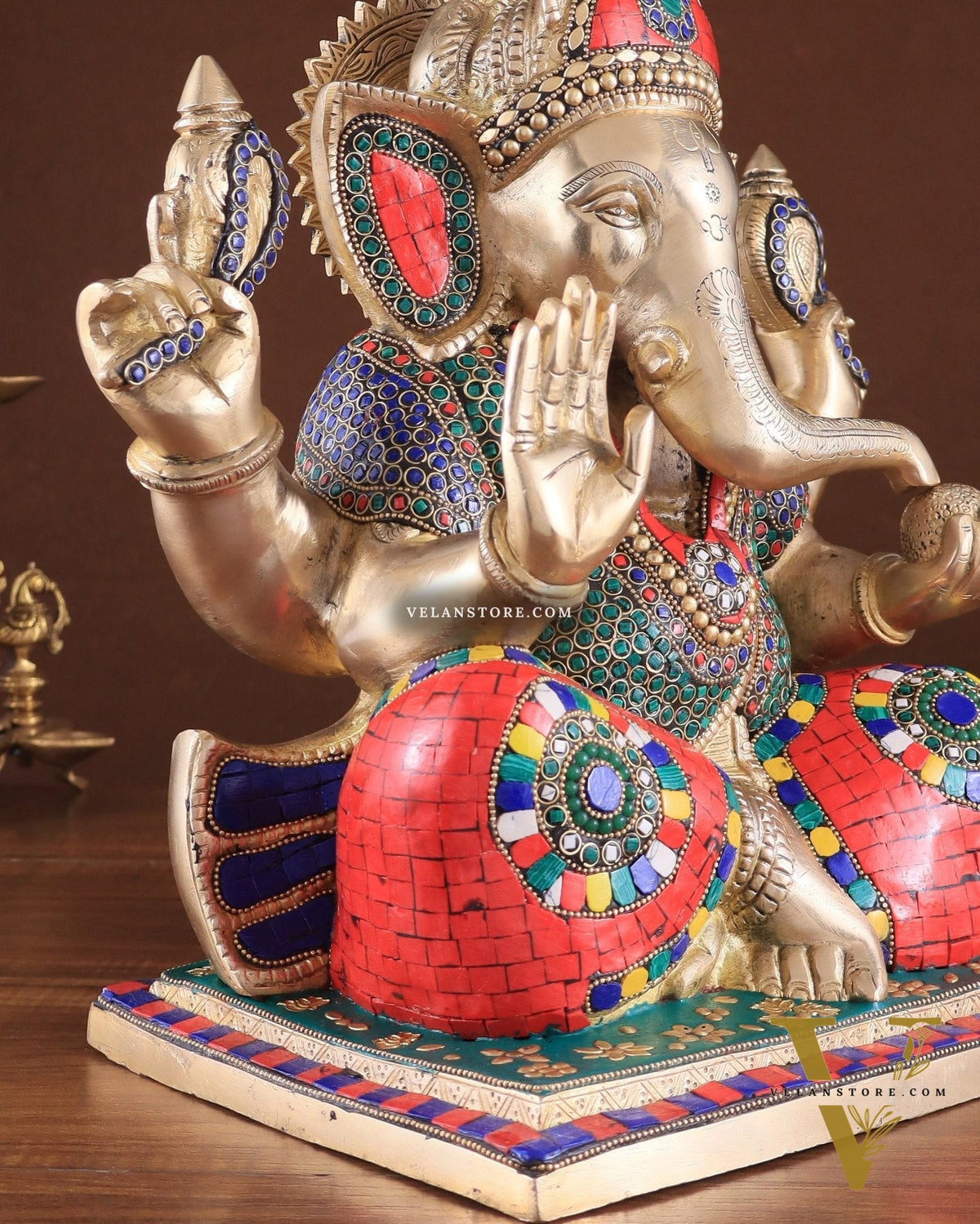 Brass Superfine Ganesha statue 15" meenakari Stonework