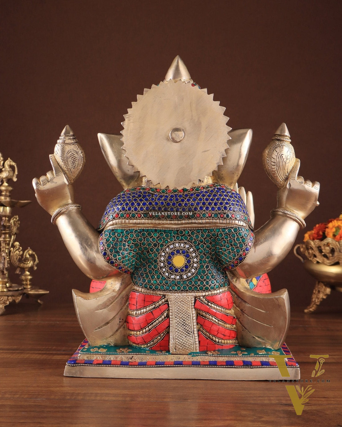 Brass Superfine Ganesha statue 15" meenakari Stonework