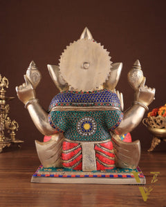 Brass Superfine Ganesha statue 15" meenakari Stonework