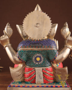 Brass Superfine Ganesha statue 15" meenakari Stonework