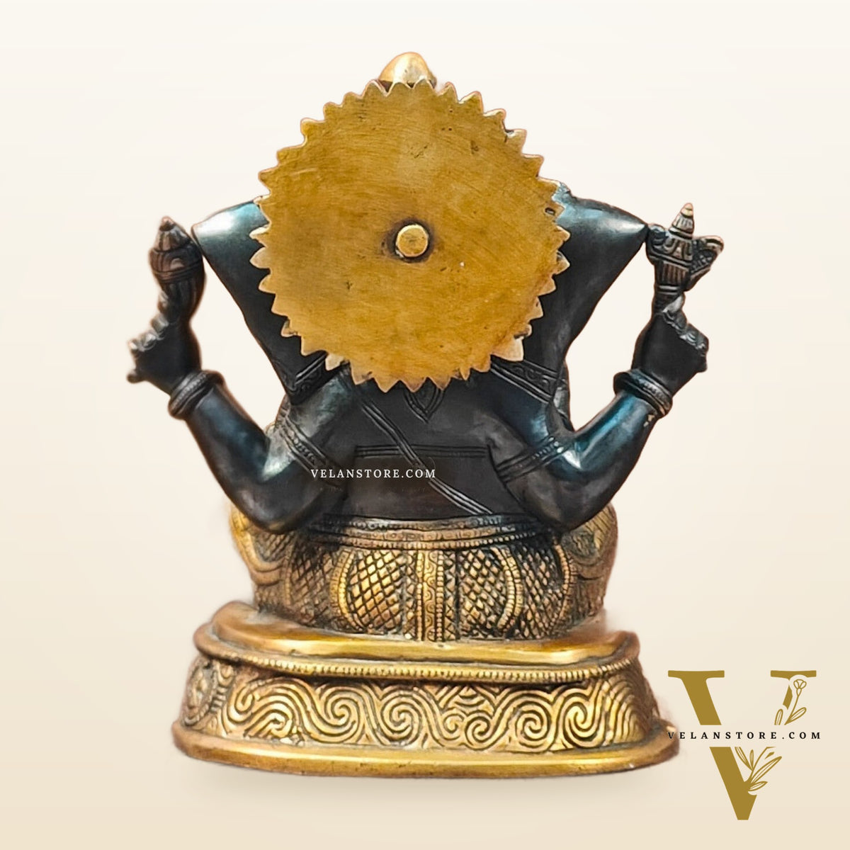 Brass Superfine Ganesha Statue with Ashtavinayaka Engraved - Midnight Black and Golden Finish - 11 inches