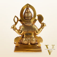 Brass Superfine Ganesha Statue with Kalash and Mouse 10 inch