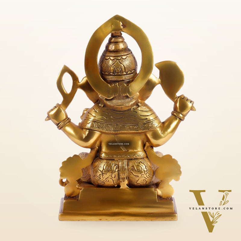 Brass Superfine Ganesha Statue with Kalash and Mouse 10 inch