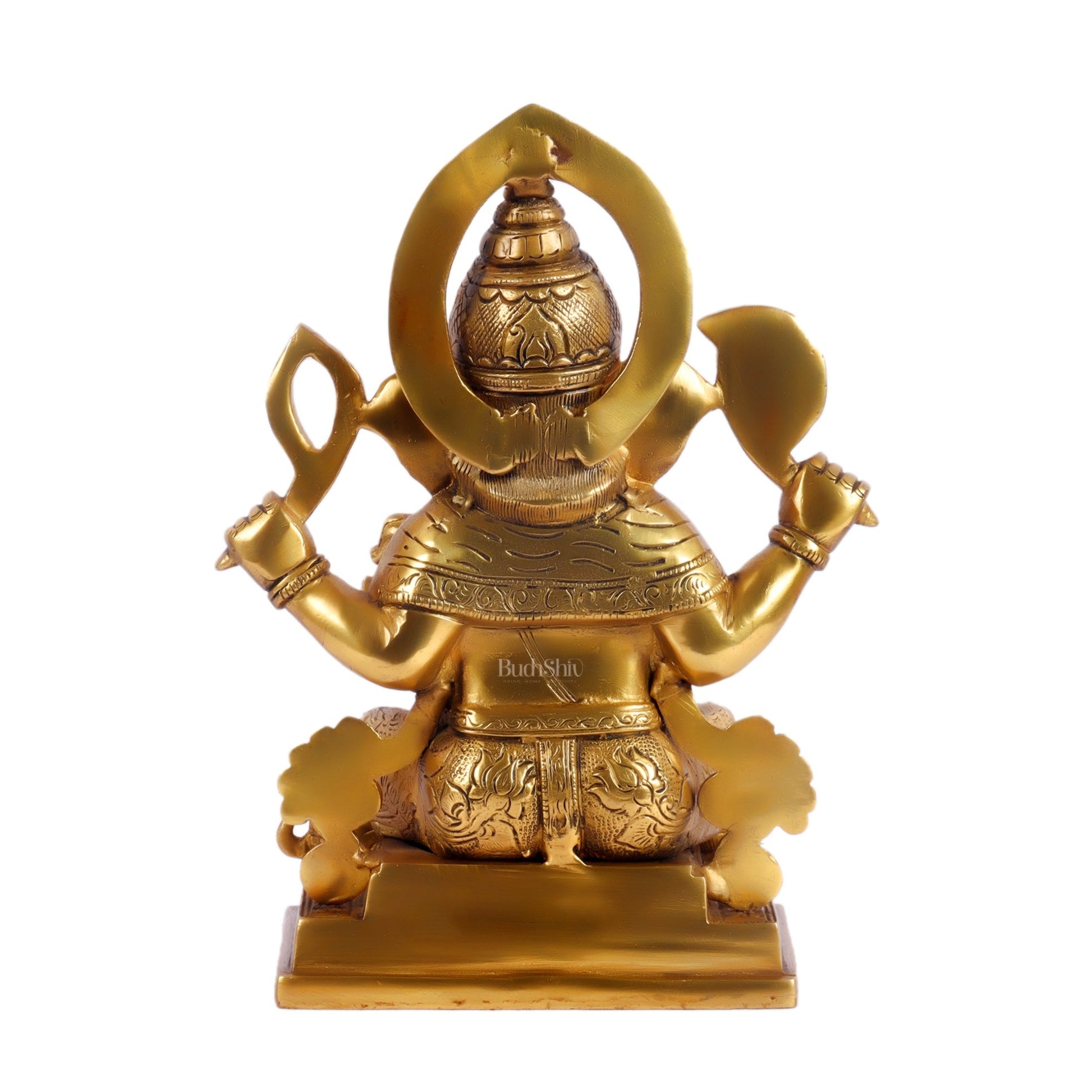 Brass Superfine Ganesha Statue with Kalash and Mouse 10 inch