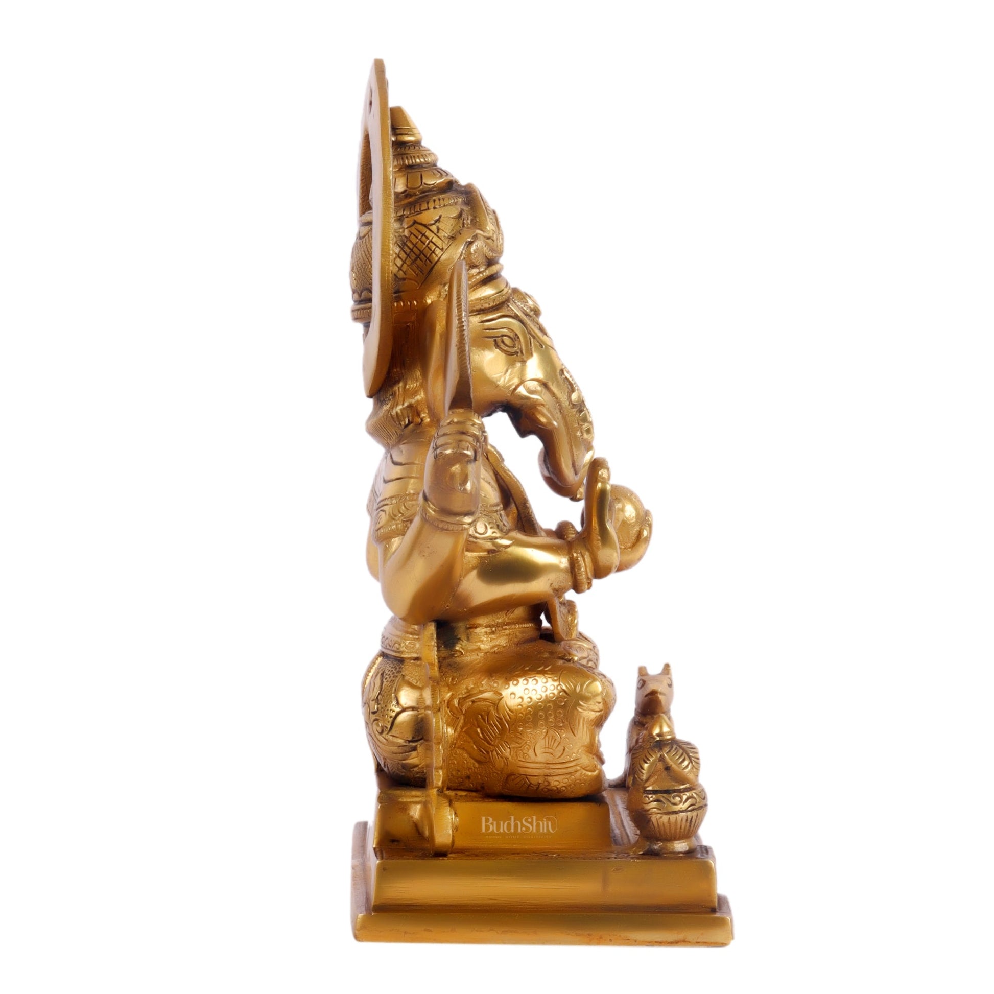 Brass Superfine Ganesha Statue with Kalash and Mouse 10 inch