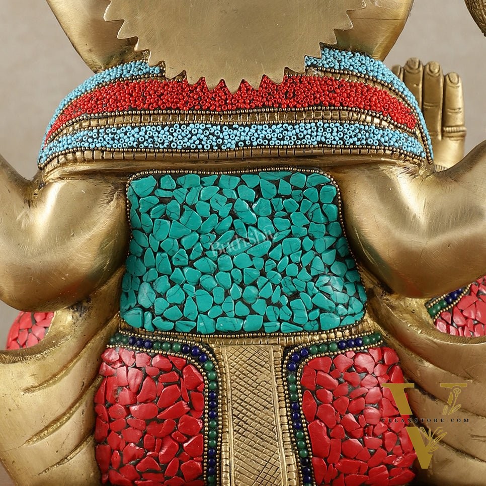 Brass Superfine Ganesha Statue with Meenakari & Stonework – 13.5 Inch